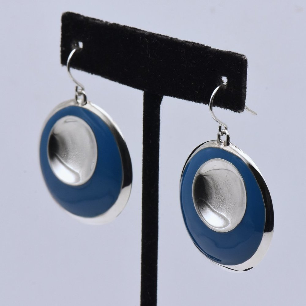 RLM Studio - Vintage Sterling Silver and Blue Enamel Dangle Earrings